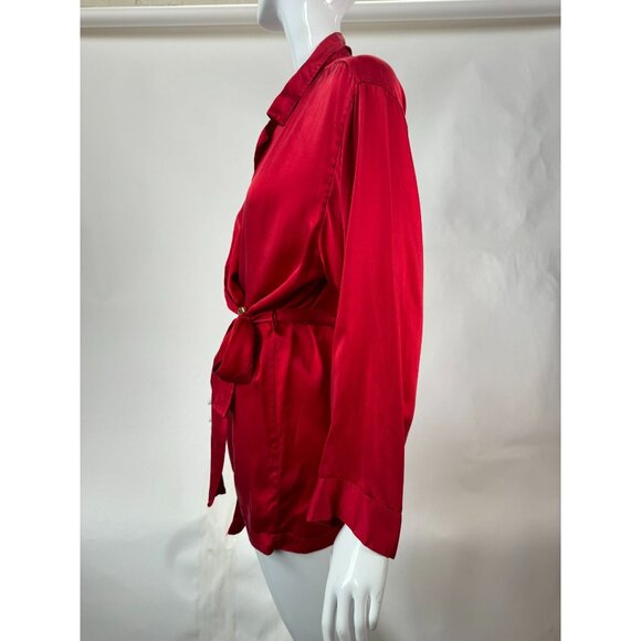 Marilyn Monroe By Warners Satin Red Wrap Robe With Belt & Embroidered Logo - Picture 8 of 16